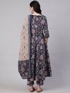 Navyblue Colour Rayon Printed Kurti With Pant Dupatta Wholesale In India Aaradhna 2057